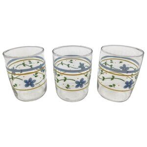 Pfaltzgraff Melissa Blue Flower Pattern Juice Glass 4" Lot of 3 Vintage
